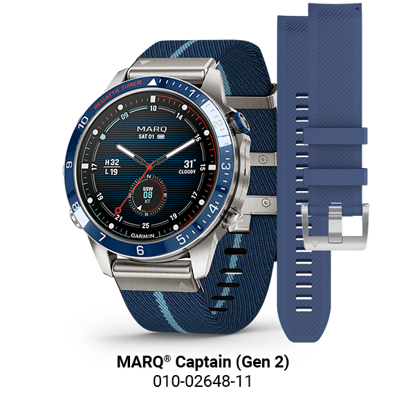 Montre Garmin Marq Gen 2 Captain saphir titane et céramique bracelet nylon bleu 46 mm