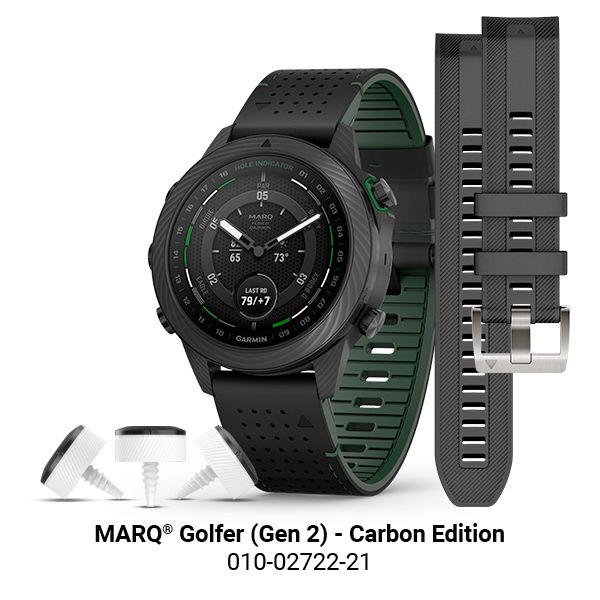 Garmin Marq Gen 2 Golfer Carbon Edition sapphire carbon and titanium watch black leather strap 46 mm