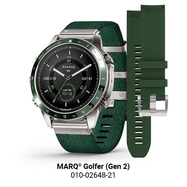 Montre Garmin Marq Gen 2 Golfer saphir titane et céramique bracelet nylon vert 46 mm