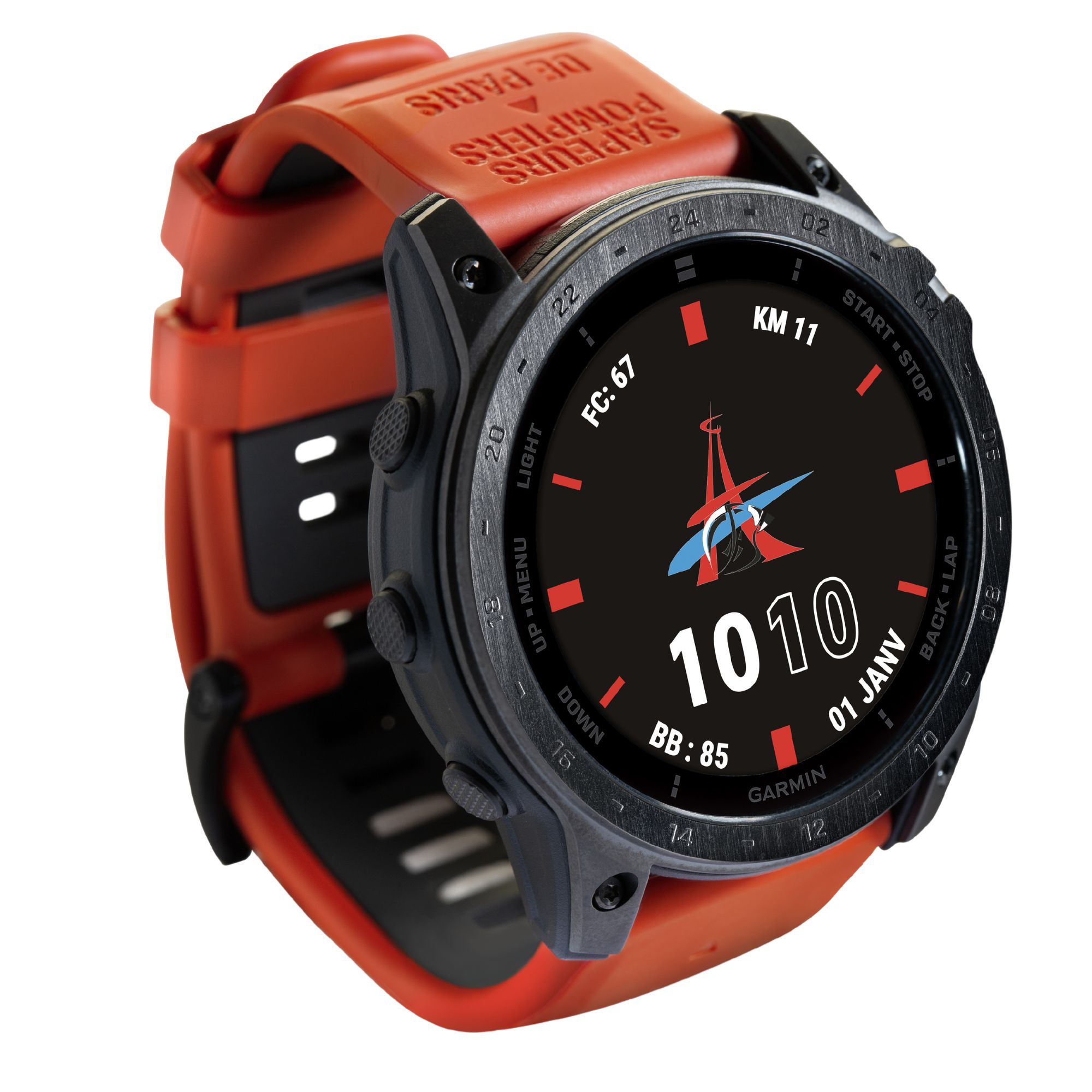 Montre Garmin Tactix 7 AMOLED Edition Brigade des SapeursPompiers de Paris bracelet bicolore
