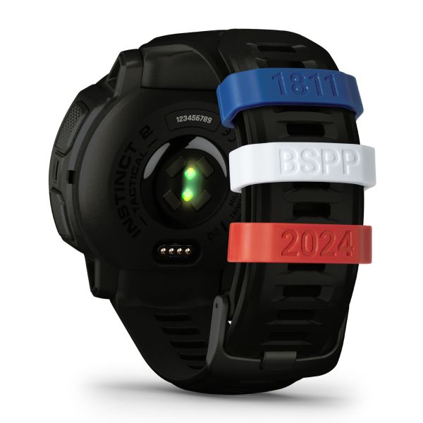Garmin Instinct 2 Solar Tactical Edition watch Paris Fire Brigade black silicone strap and 3 loops 50 mm 010 02627 0A Lepage