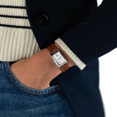 Hamilton American Classic Ardmore quartz watch silver dial brown leather strap 18.7 x 27 mm