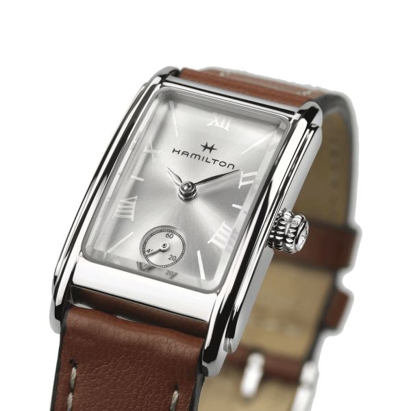 Hamilton American Classic Ardmore quartz watch silver dial brown leather strap 18.7 x 27 mm