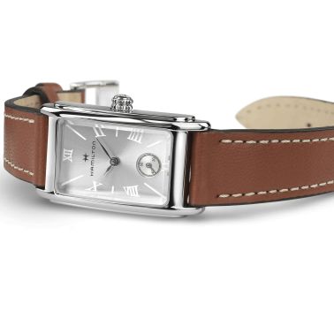 Hamilton American Classic Ardmore quartz watch silver dial brown leather strap 18.7 x 27 mm