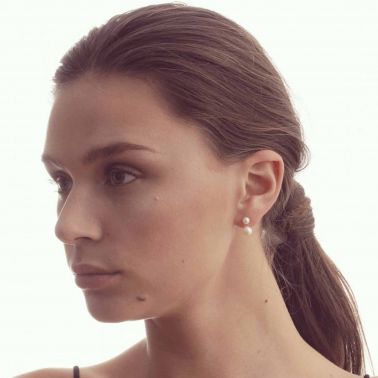 Boucles d'oreilles Claverin Le Jonc en or blanc et perles blanches BORO001