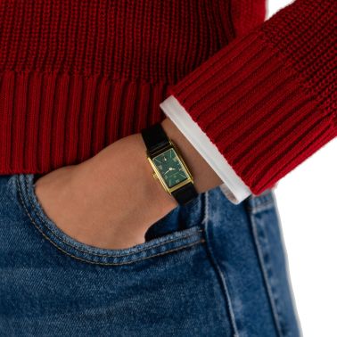 Hamilton American Classic Ardmore PVD Yellow Gold Quartz Green Dial Black Leather Strap Watch 18.7 x 27 mm