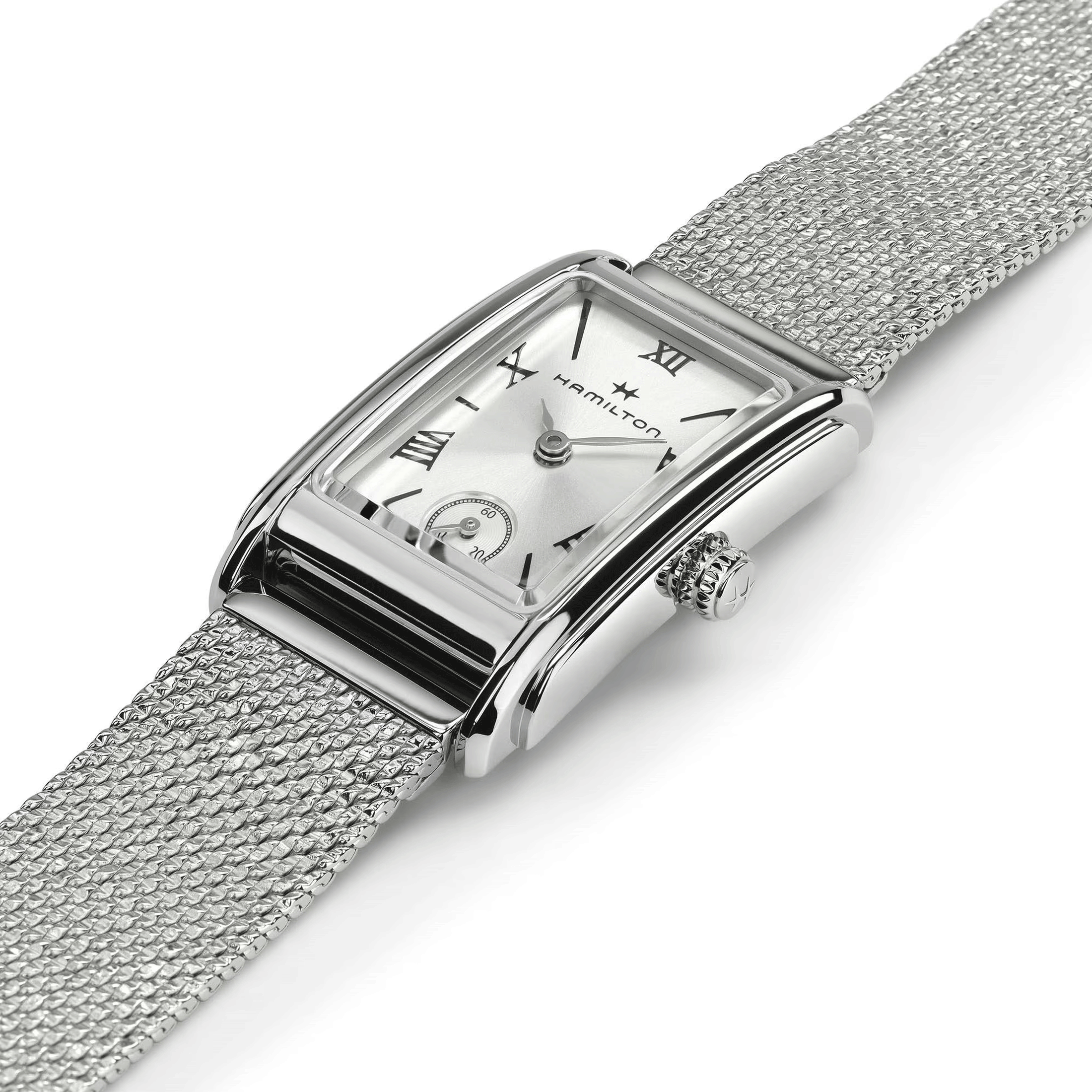Hamilton American Classic Ardmore quartz watch silver dial stainless steel bracelet Milanese mesh 18.7 x 27 mm