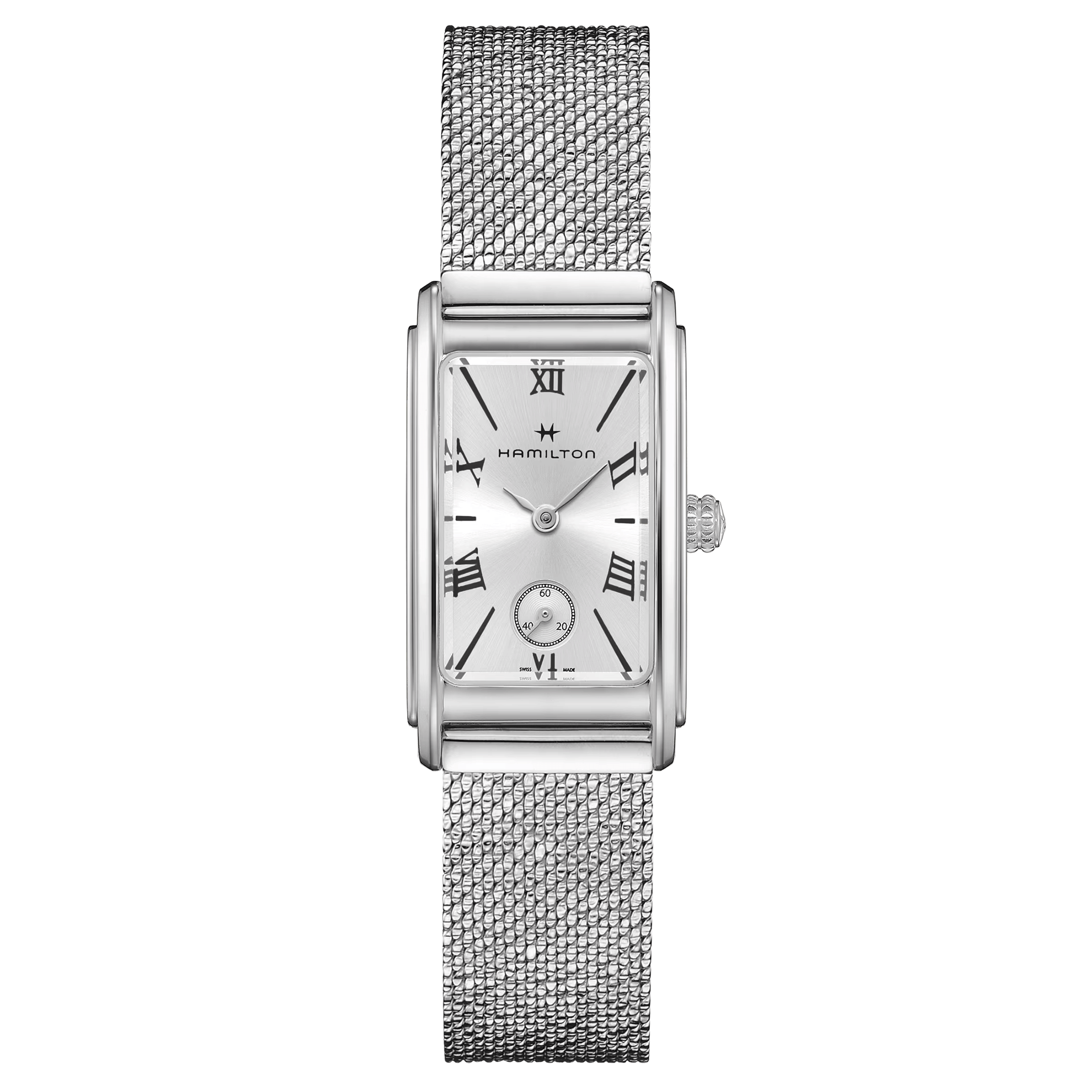 Hamilton American Classic Ardmore quartz watch silver dial stainless steel bracelet Milanese mesh 18.7 x 27 mm