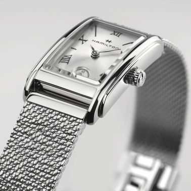Hamilton American Classic Ardmore quartz watch silver dial stainless steel bracelet Milanese mesh 18.7 x 27 mm
