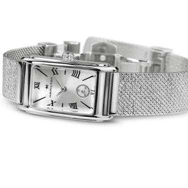 Hamilton American Classic Ardmore quartz watch silver dial stainless steel bracelet Milanese mesh 18.7 x 27 mm