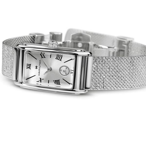 Hamilton American Classic Ardmore quartz watch silver dial stainless steel bracelet Milanese mesh 18.7 x 27 mm