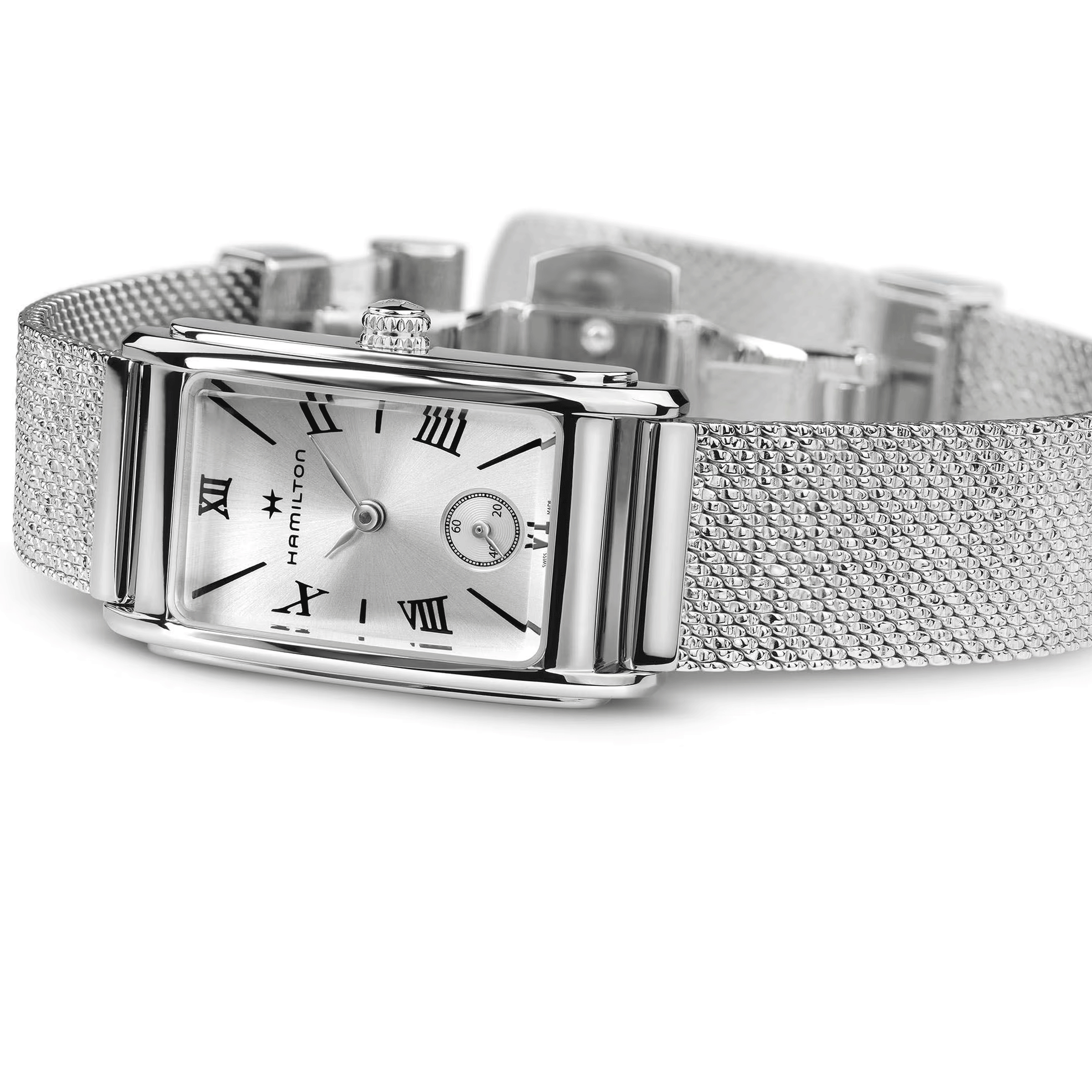 Hamilton American Classic Ardmore quartz watch silver dial stainless steel bracelet Milanese mesh 18.7 x 27 mm