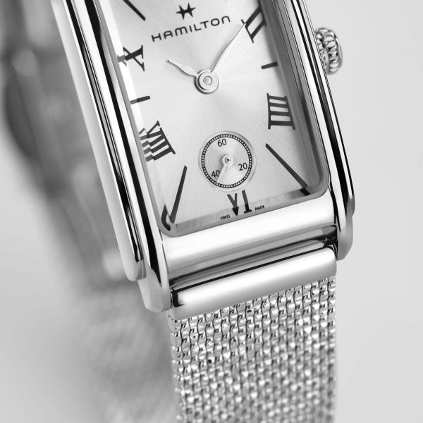 Hamilton American Classic Ardmore quartz watch silver dial stainless steel bracelet Milanese mesh 18.7 x 27 mm