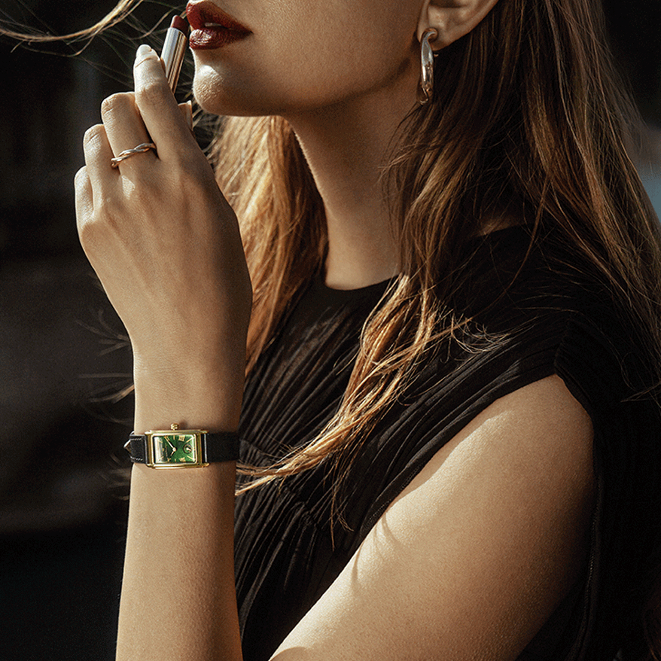 Hamilton American Classic Ardmore PVD Yellow Gold Quartz Green Dial Black Leather Strap Watch 18.7 x 27 mm