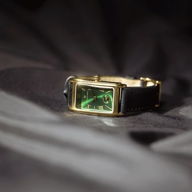 Hamilton American Classic Ardmore PVD Yellow Gold Quartz Green Dial Black Leather Strap Watch 18.7 x 27 mm