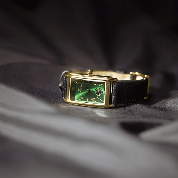 Hamilton American Classic Ardmore PVD Yellow Gold Quartz Green Dial Black Leather Strap Watch 18.7 x 27 mm