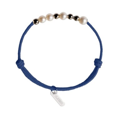 Bracelet Claverin Kids Girls Cords 8 Little cordon bleu marine perles blanches et or blanc