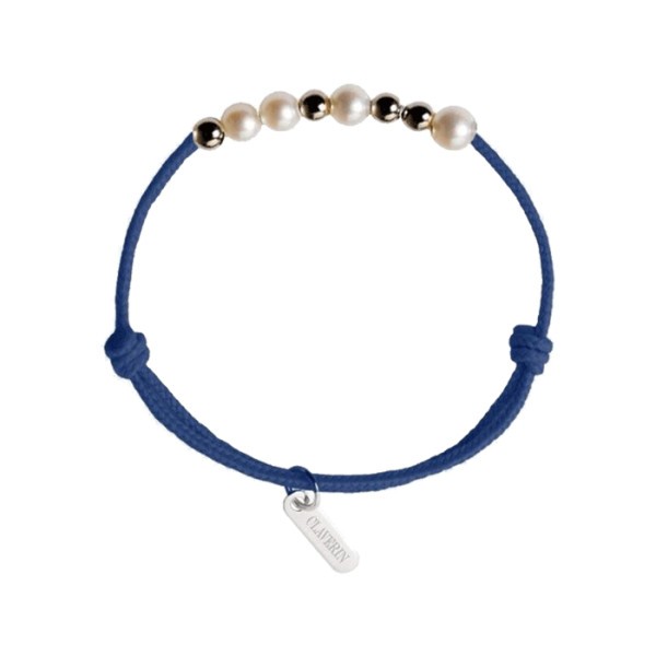 Bracelet Claverin Kids Girls Cords 8 Little cordon bleu marine perles blanches et or blanc