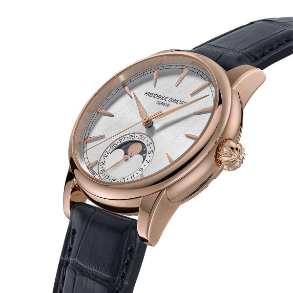 Frédérique Constant Classic Moonphase Date Rose Gold automatic silver dial leather strap 40 mm