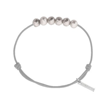 Bracelet Claverin Unisex Cords Météorites cordon gris perlé perles blanches et argent martelé