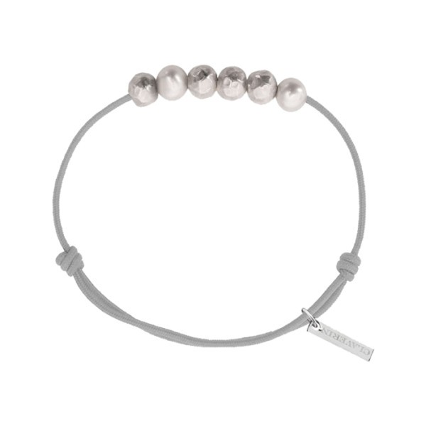 Bracelet Claverin Unisex Cords Météorites cordon gris perlé perles blanches et argent martelé
