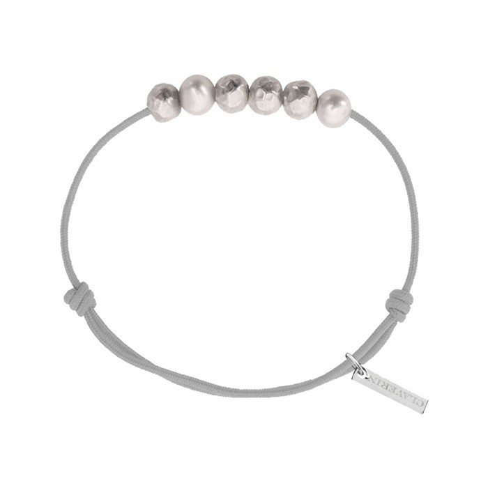Bracelet Claverin Unisex Cords Météorites cordon gris perlé perles blanches et argent martelé
