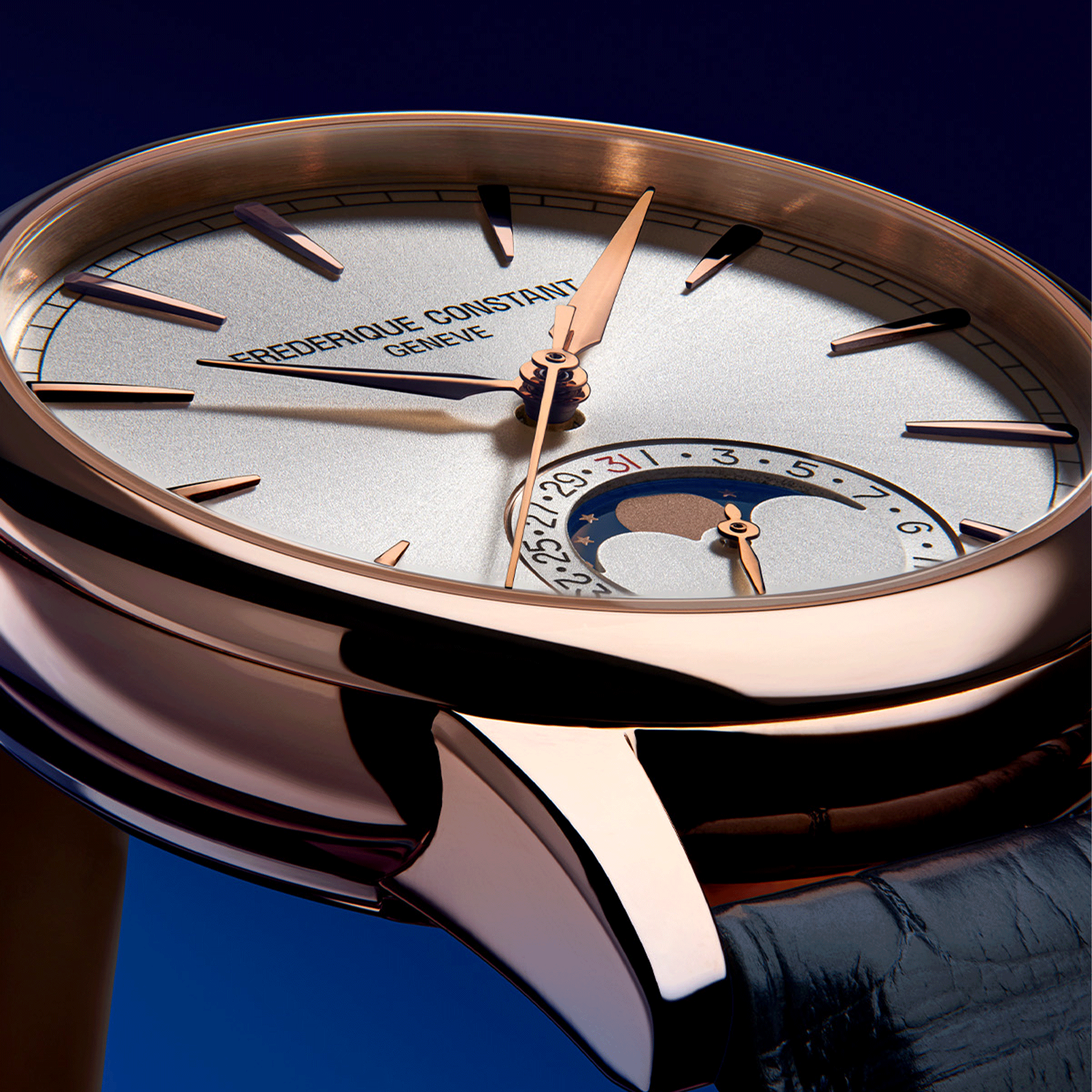 Frédérique Constant Classic Moonphase Date Rose Gold automatic silver dial leather strap 40 mm
