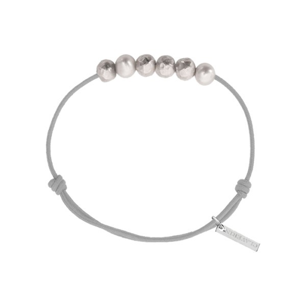 Bracelet Claverin Unisex Cords Météorites cordon gris perlé perles blanches et argent martelé