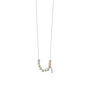 Collier Claverin Rosary en or blanc et perles blanches