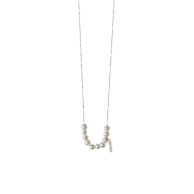 Collier Claverin Rosary en or blanc et perles blanches