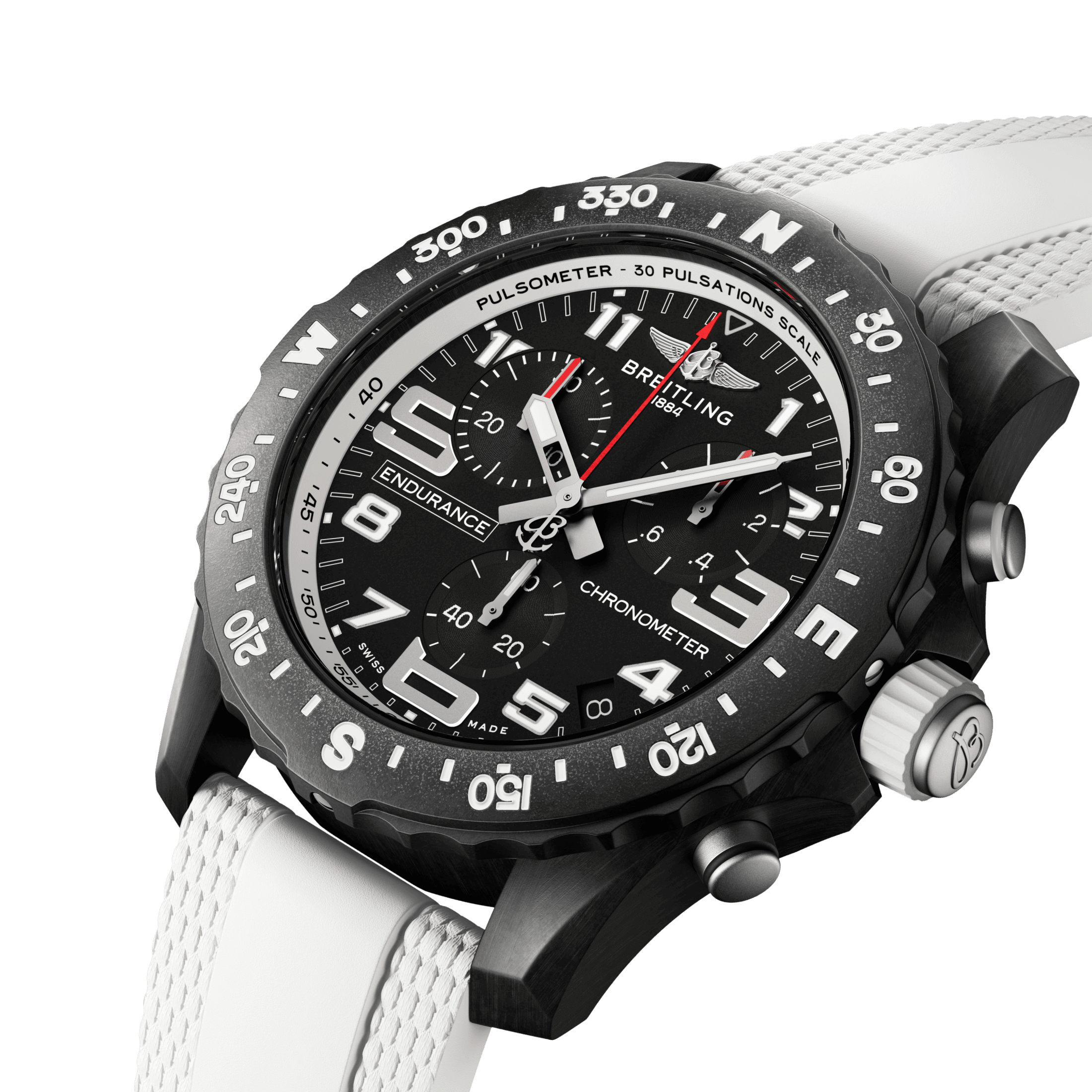 Montre Breitling Professional Endurance Pro quartz cadran noir bracelet caoutchouc blanc 44 mm X82310A71B1S2