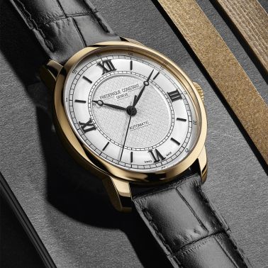 Frederique Constant Classics Premiere Automatic PVD Yellow Gold silver dial leather strap 38,5 mm