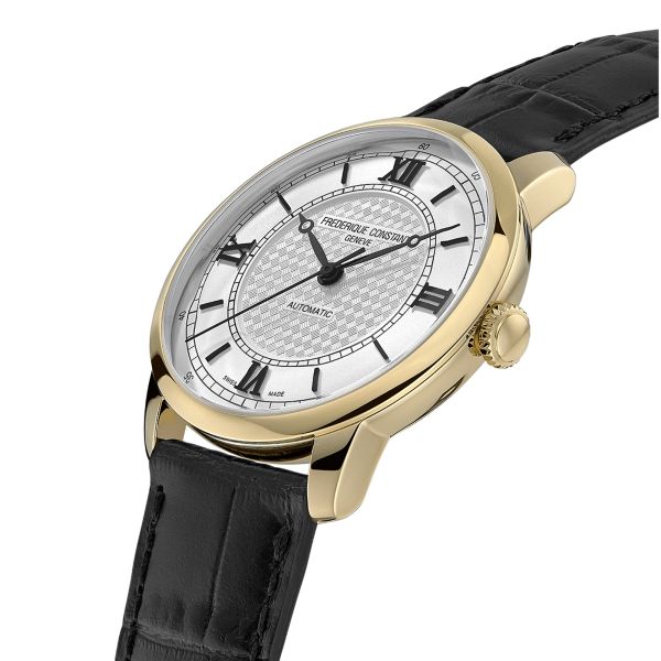 Montre Frédérique Constant Classics Première Automatique PVD or jaune cadran argenté bracelet cuir 38,5 mm