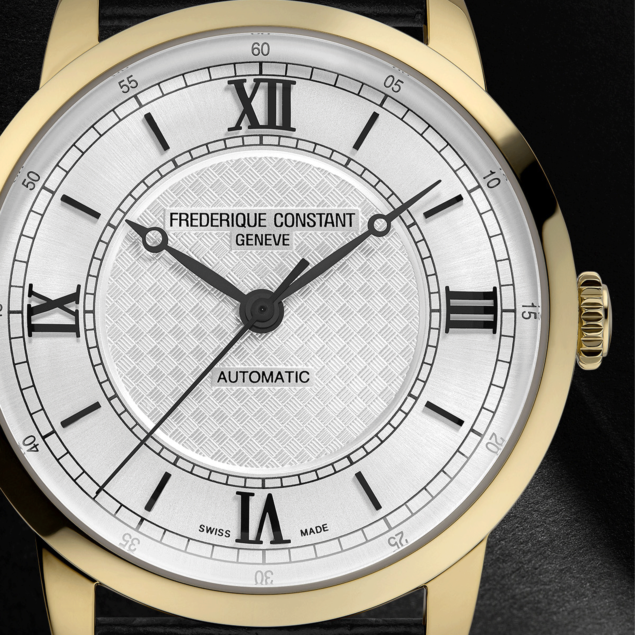 Frederique Constant Classics Premiere Automatic PVD Yellow Gold silver dial leather strap 38,5 mm