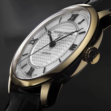 Montre Frédérique Constant Classics Première Automatique PVD or jaune cadran argenté bracelet cuir 38,5 mm