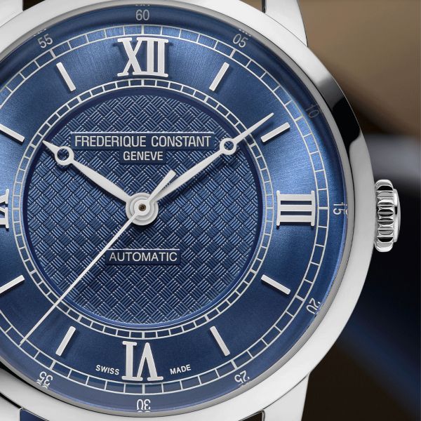 Montre Frédérique Constant Classics Première Automatique cadran bleu bracelet cuir 38,5 mm