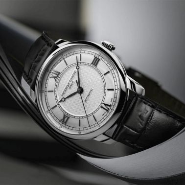 Montre Frédérique Constant Classics Première Automatique cadran argenté bracelet cuir 38,5 mm