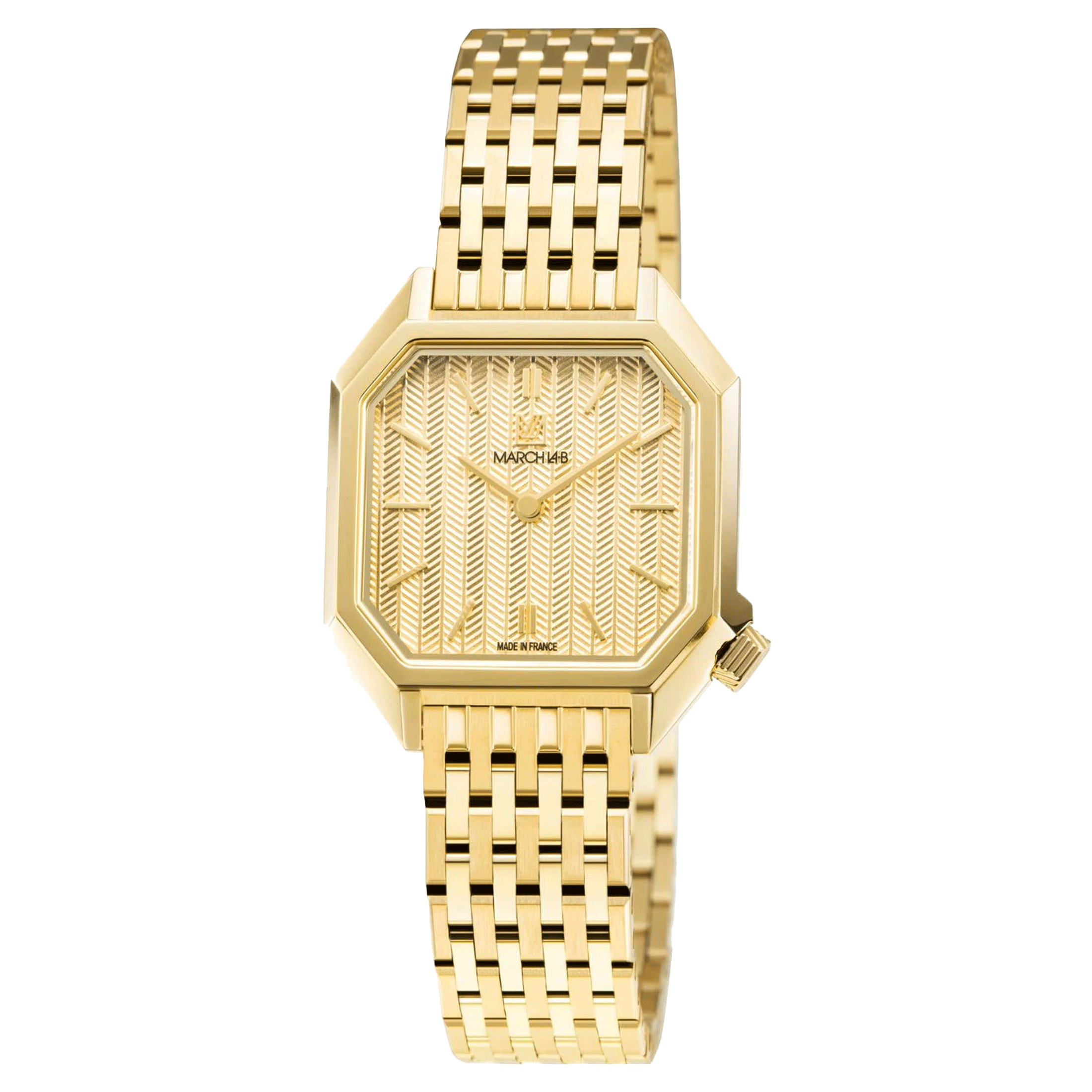Montre March LA.B Milady Mansart cadran Chevrons Or quartz bracelet acier 9 maillons 28 mm