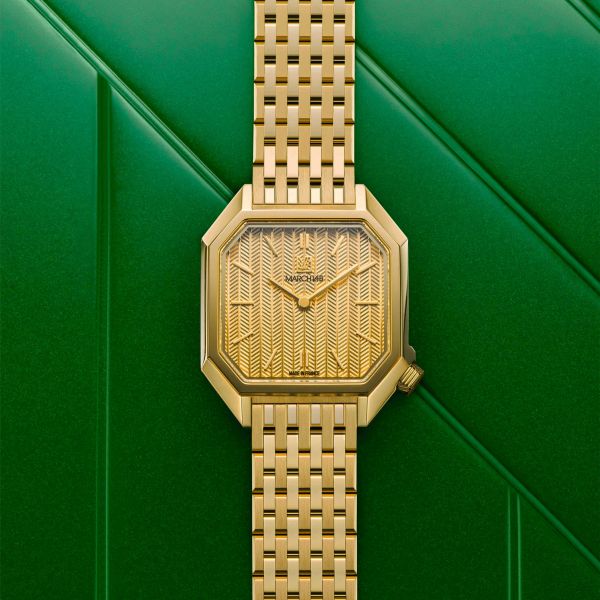 March LA.B Milady Mansart Chevrons Gold quartz steel bracelet 9 links 28 mm