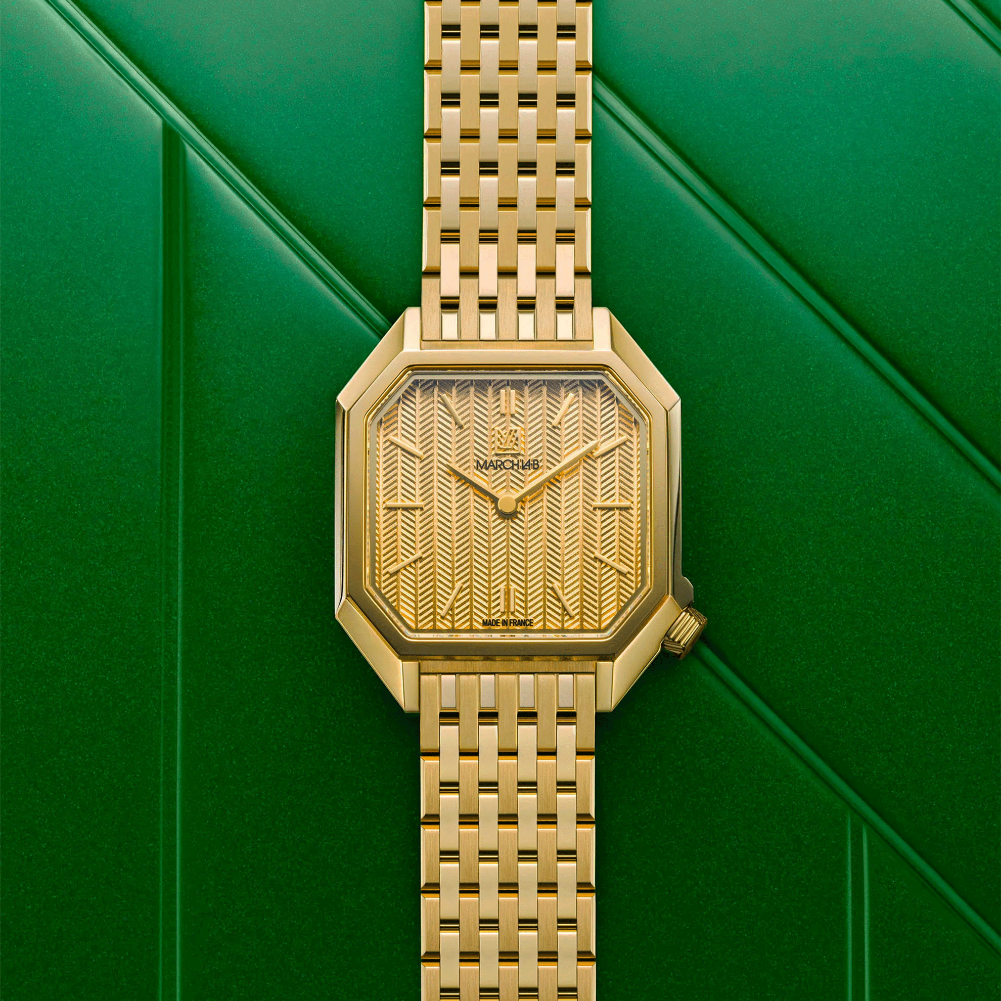 Montre March LA.B Milady Mansart cadran Chevrons Or quartz bracelet acier 9 maillons 28 mm
