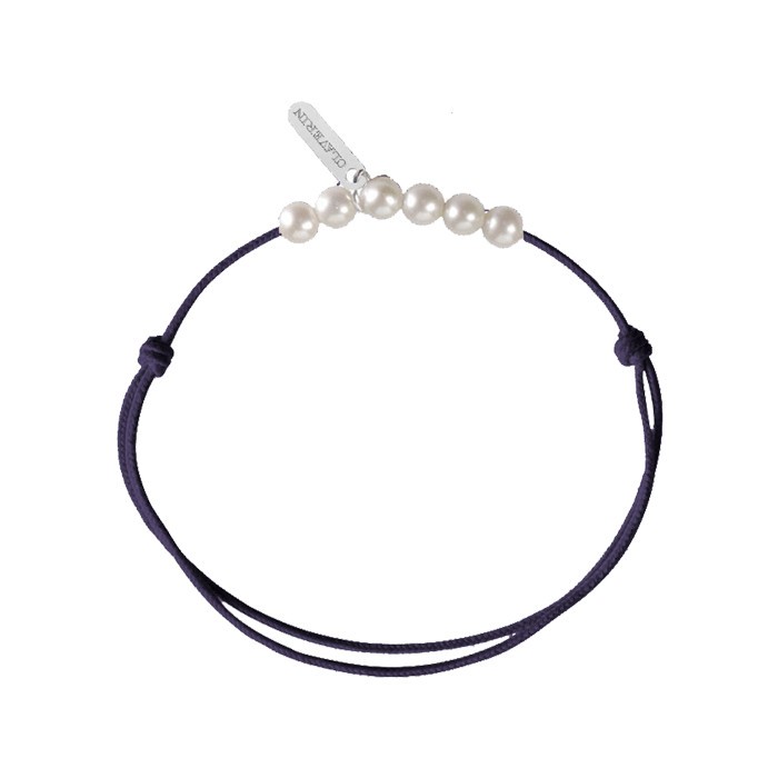 Bracelet Claverin Mini 6 Little Treasures cordon bleu marine et perles blanches