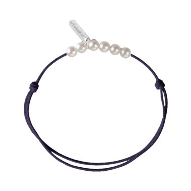 Bracelet Claverin Mini 6 Little Treasures cordon bleu marine et perles blanches
