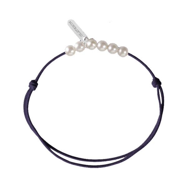 Bracelet Claverin Mini 6 Little Treasures cordon bleu marine et perles blanches