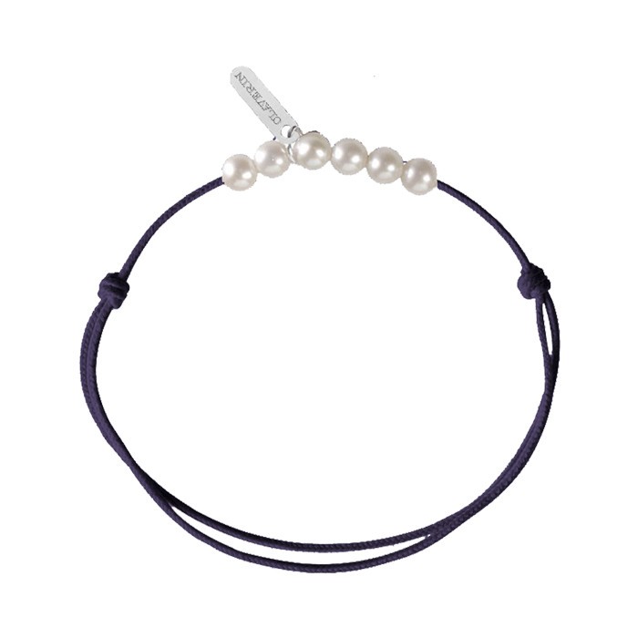 Bracelet Claverin Mini 6 Little Treasures cordon bleu marine et perles blanches