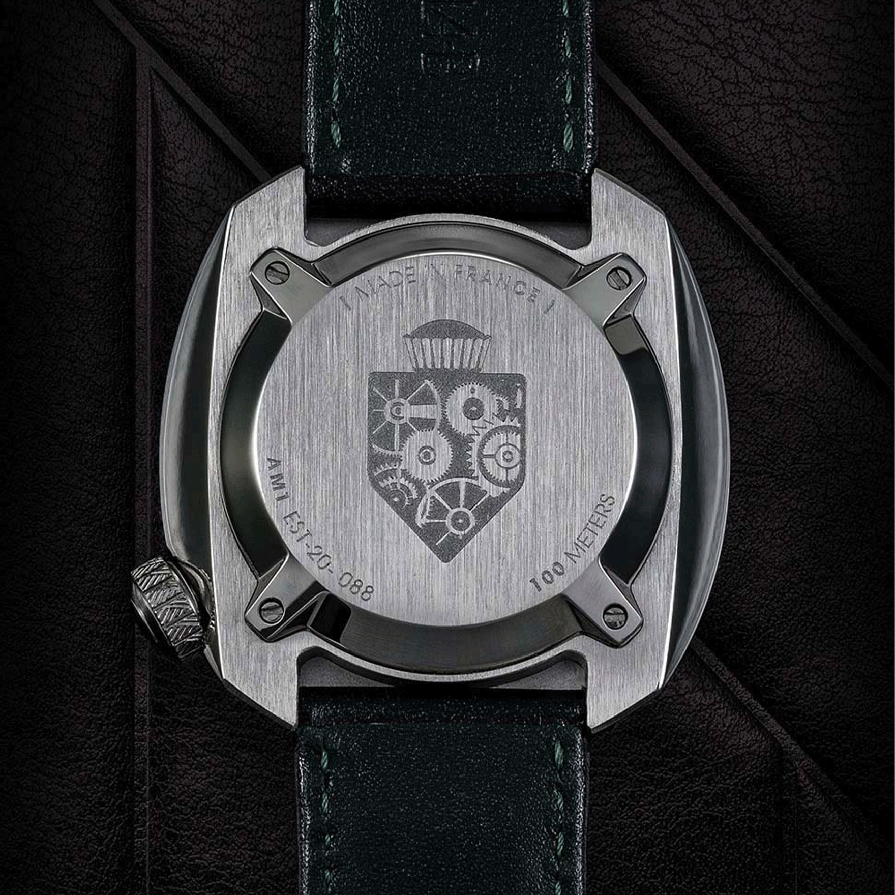 Montre March LA.B AM1 Electric Forest bracelet cuir bison perforé noir 40 mm