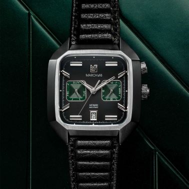 Montre March LA.B AM2 Calendar Automatique Phantom cadran noir bracelet buffle canage noir 41 mm