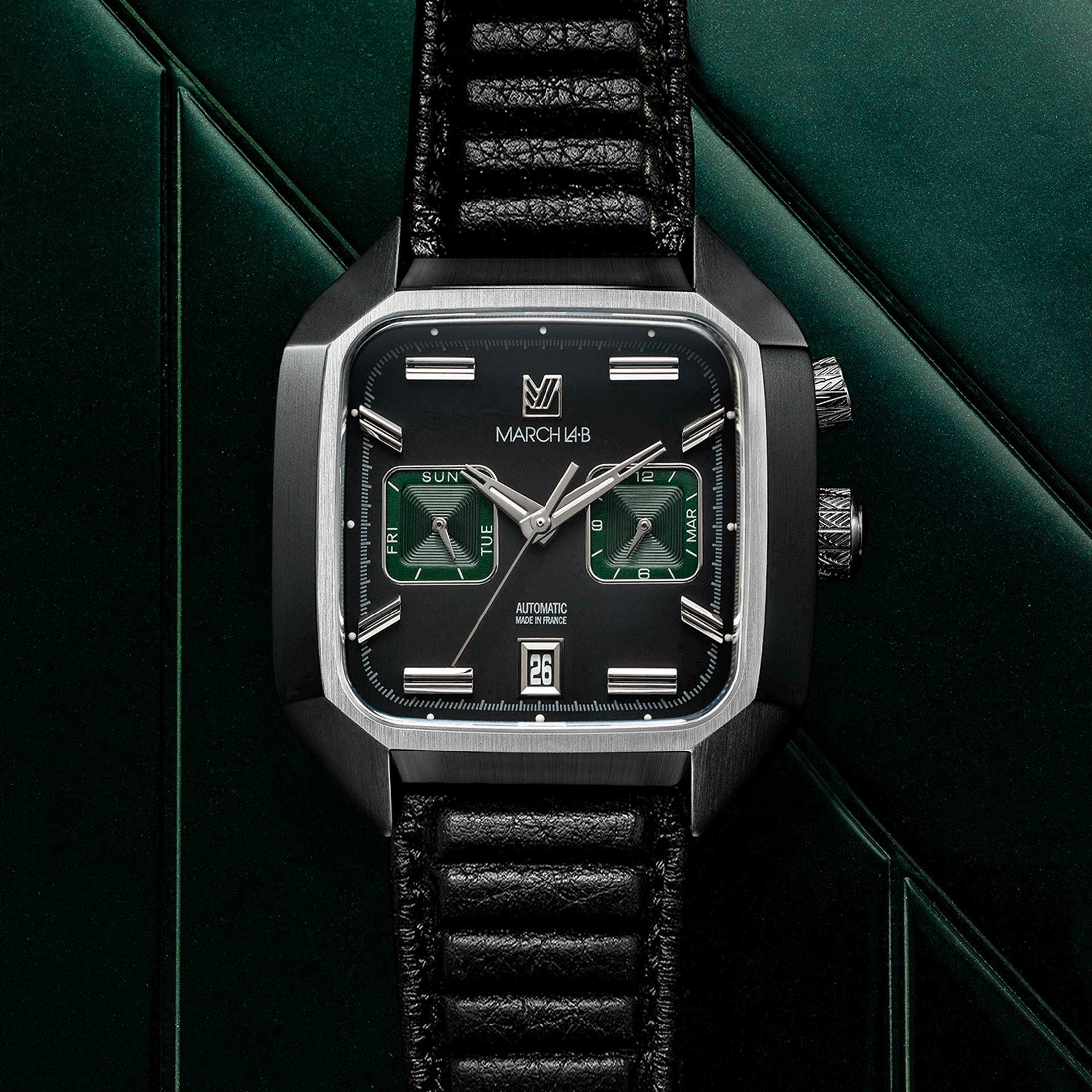 March LA.B AM2 Calendar Automatic Phantom black dial black buffalo strap 41 mm