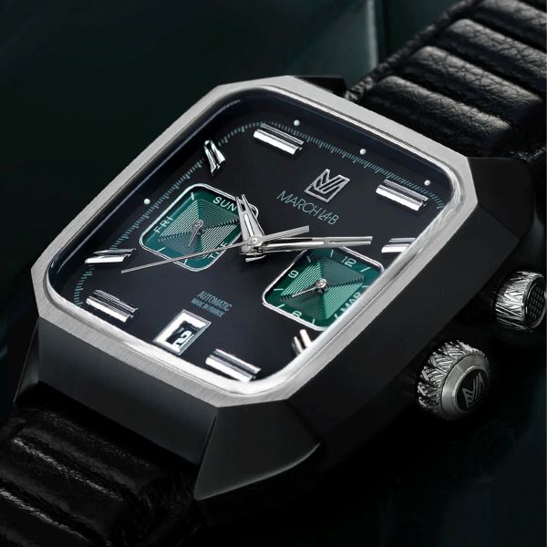 March LA.B AM2 Calendar Automatic Phantom black dial black buffalo strap 41 mm