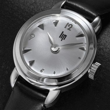 Montre Lip Henriette quartz cadran argenté bracelet cuir noir 18,5 mm