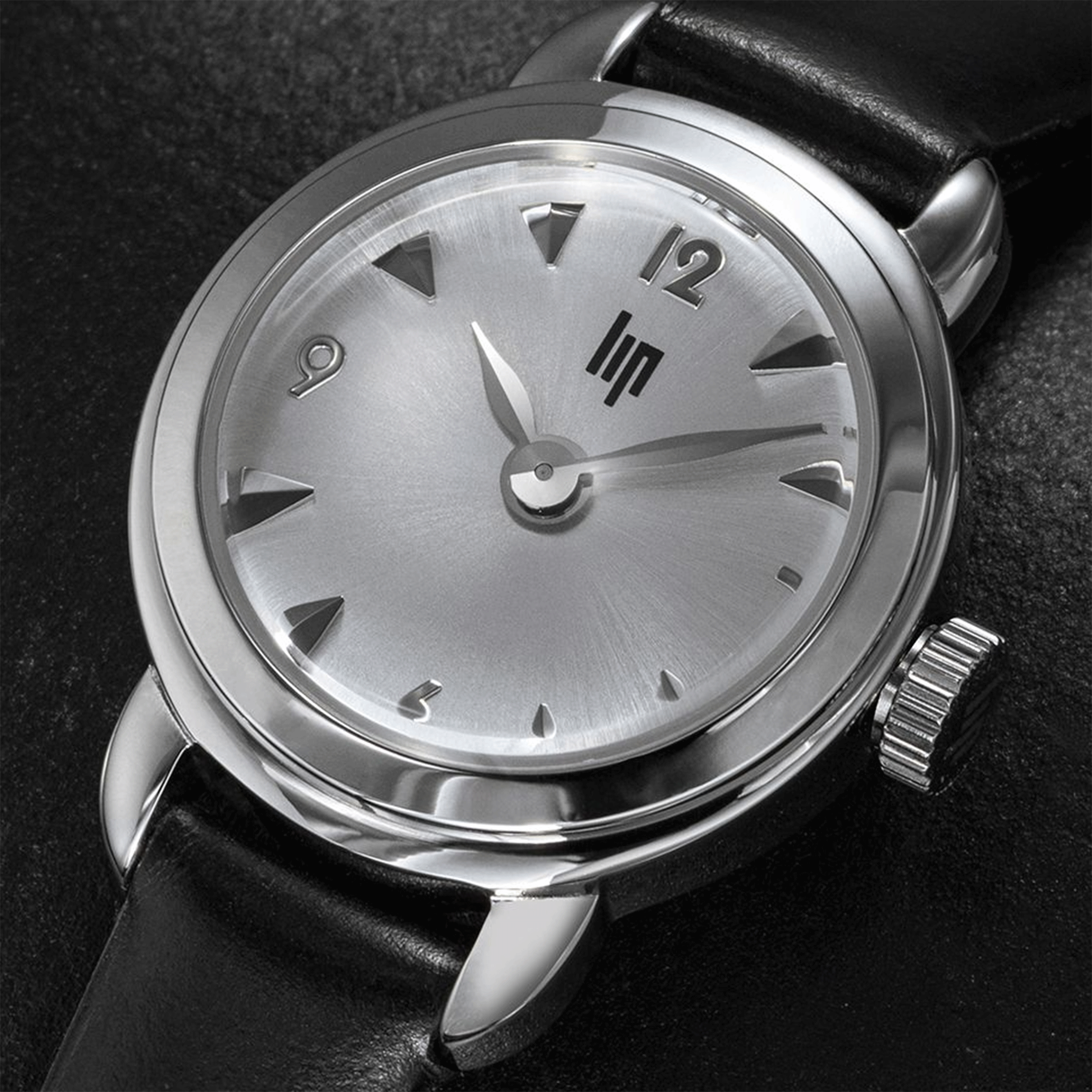 Montre Lip Henriette quartz cadran argenté bracelet cuir noir 18,5 mm